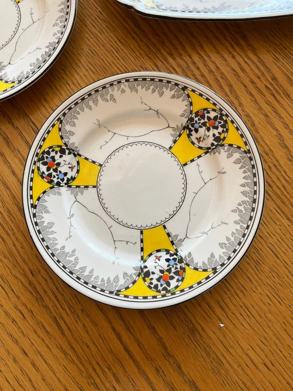 Shelley Art Deco Cake Plate And Six Matching Plate Set - Helsby Vintage