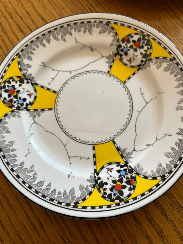 Shelley Art Deco Cake Plate And Six Matching Plate Set - Helsby Vintage