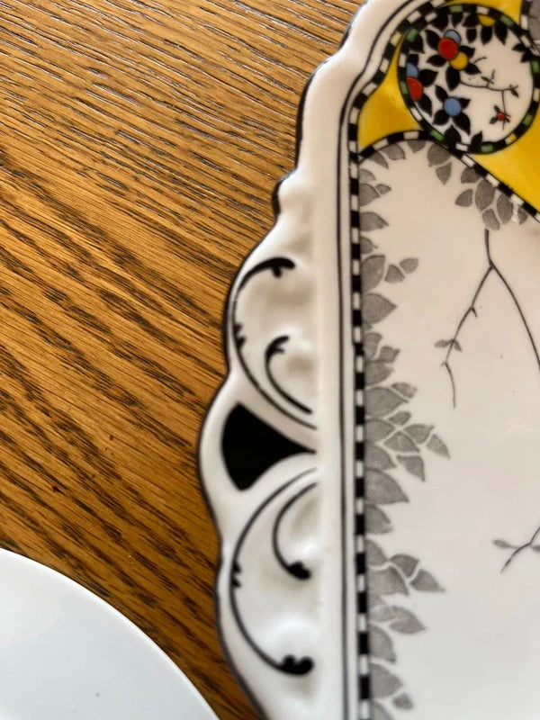 Shelley Art Deco Cake Plate And Six Matching Plate Set - Helsby Vintage