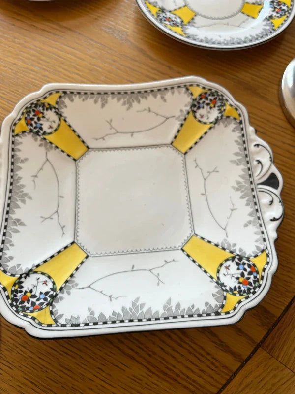 Shelley Art Deco Cake Plate And Six Matching Plate Set - Helsby Vintage
