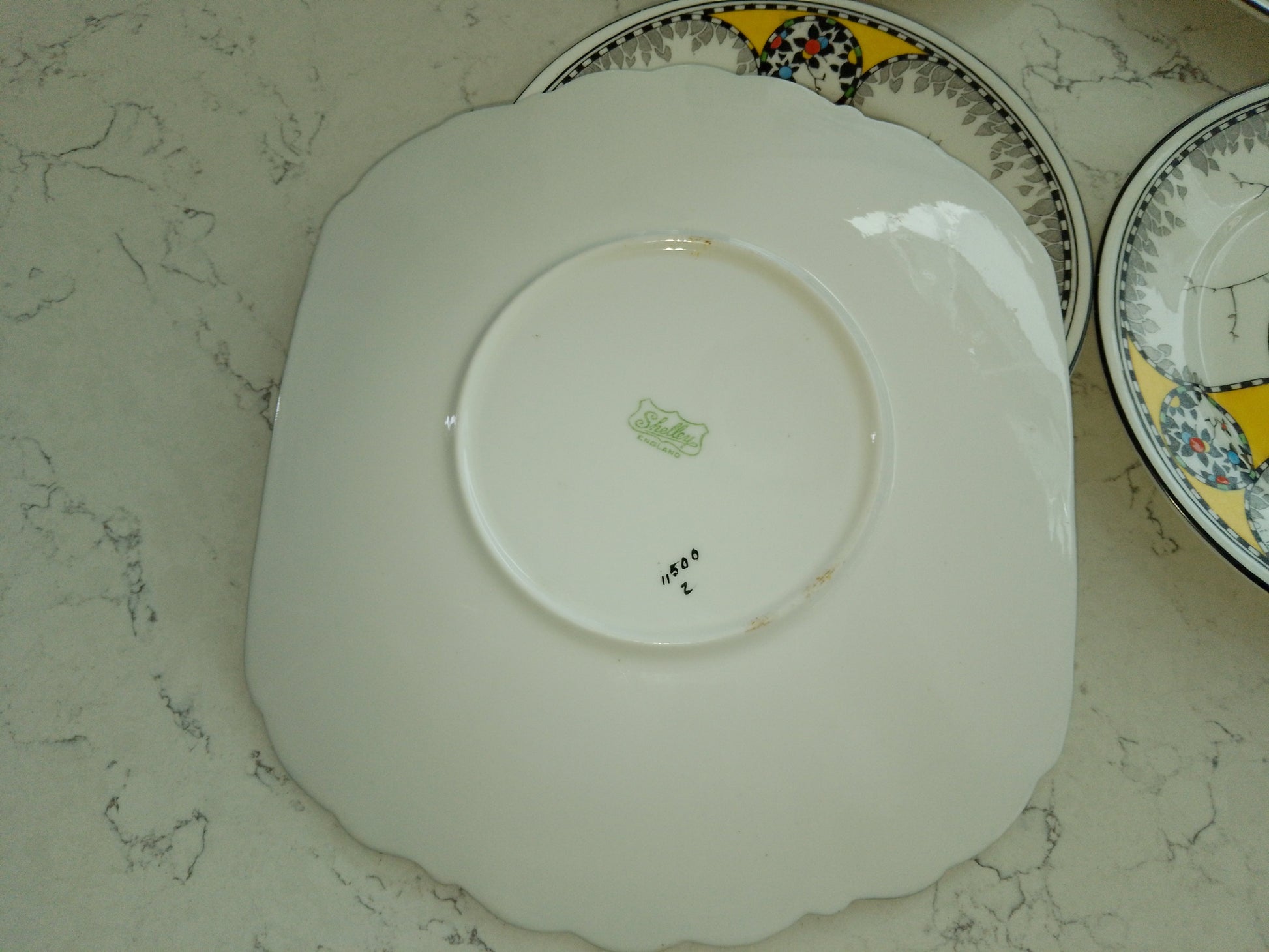 Shelley Art Deco Cake Plate And Six Matching Plate Set - Helsby Vintage
