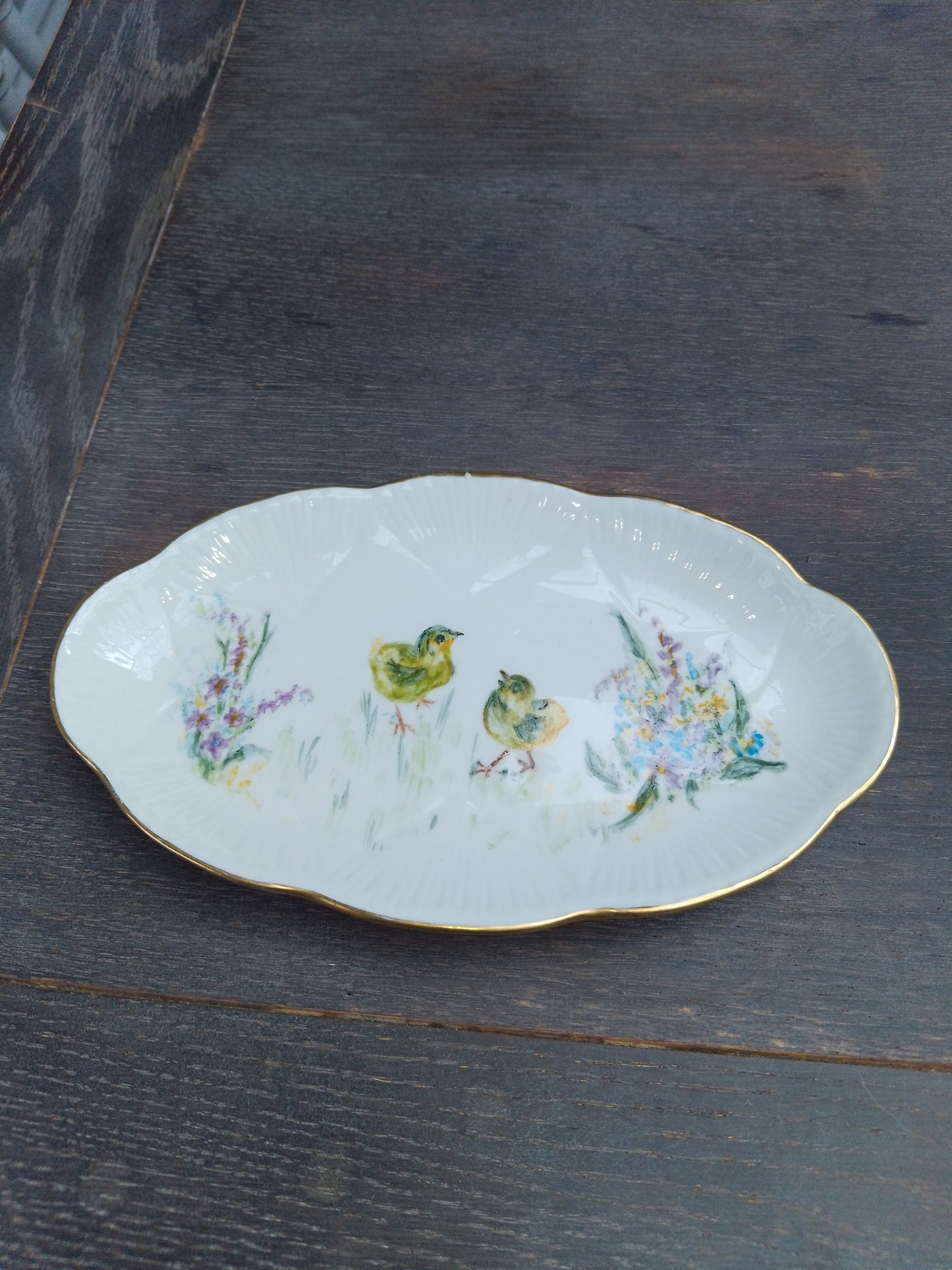 Shelley Oval Dish With Hand-painted Chicks 7.5" Unusual and Rare - Helsby Vintage