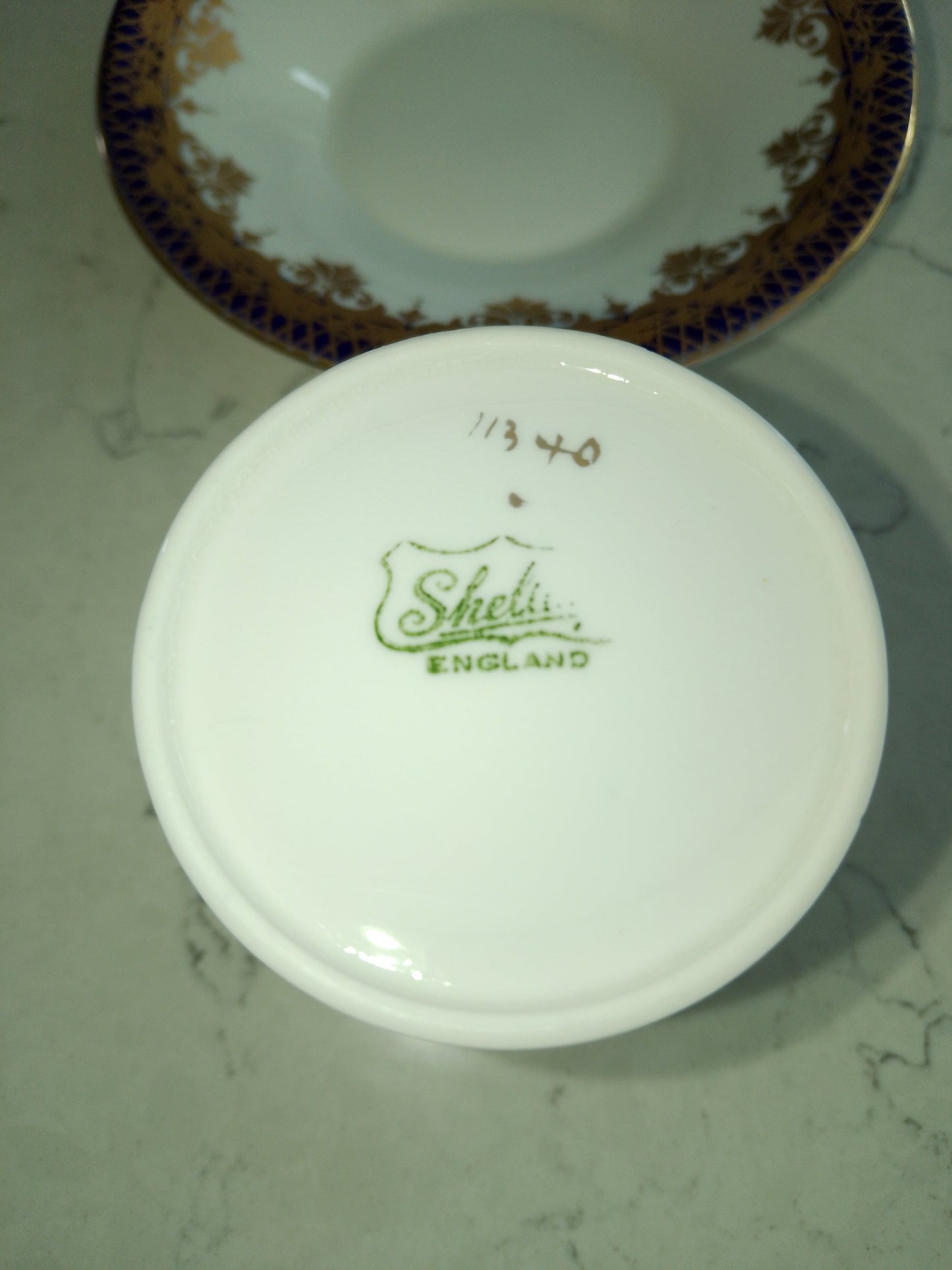 Shelley White Cobalt and Gold Gilt Mocha Cup and Saucer Vintage - Helsby Vintage