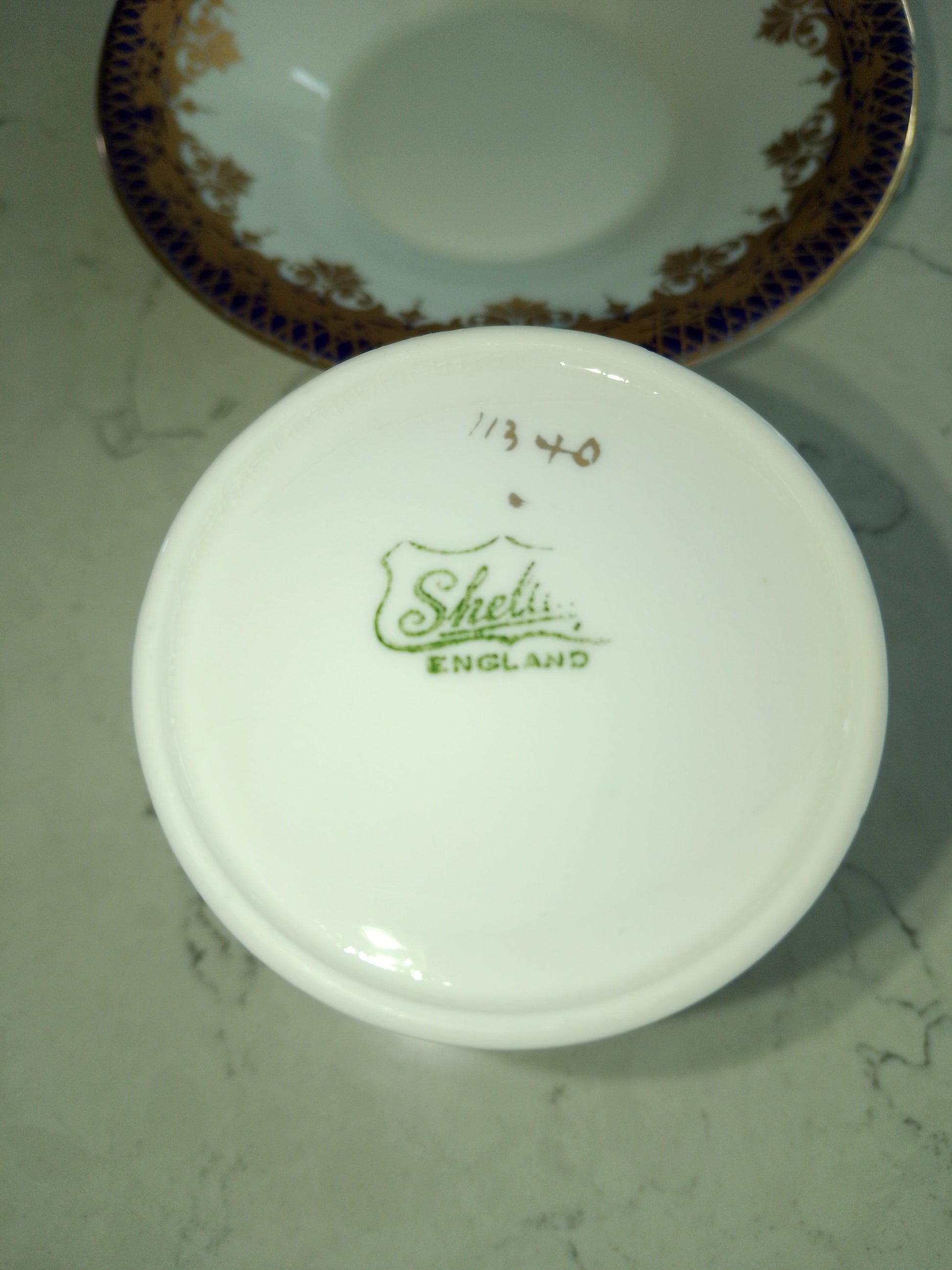 Shelley White Cobalt and Gold Gilt Mocha Cup and Saucer Vintage - Helsby Vintage