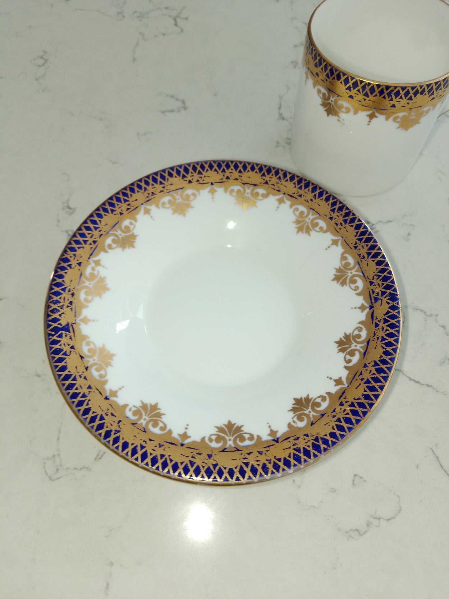 Shelley White Cobalt and Gold Gilt Mocha Cup and Saucer Vintage - Helsby Vintage