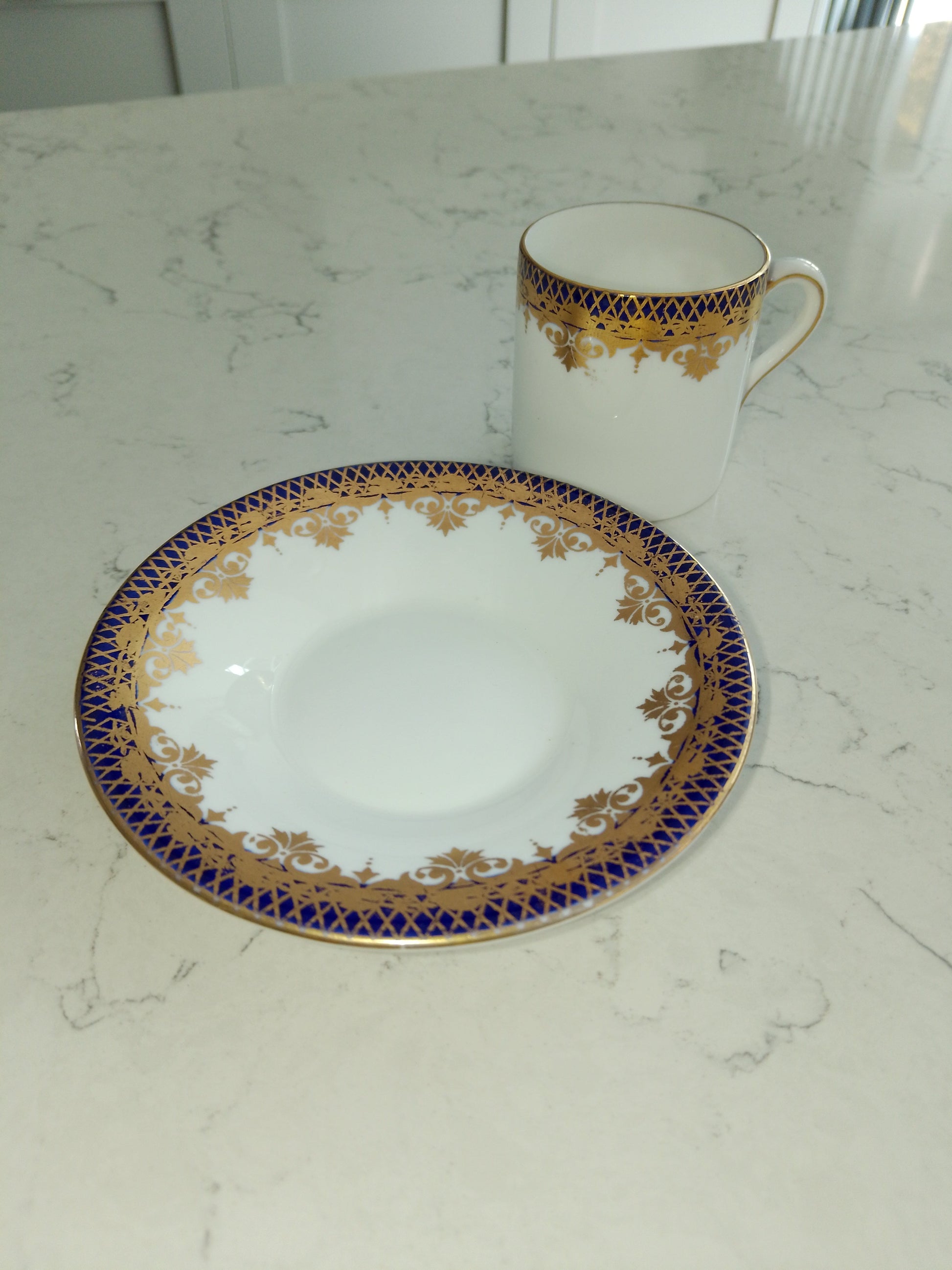 Shelley White Cobalt and Gold Gilt Mocha Cup and Saucer Vintage - Helsby Vintage