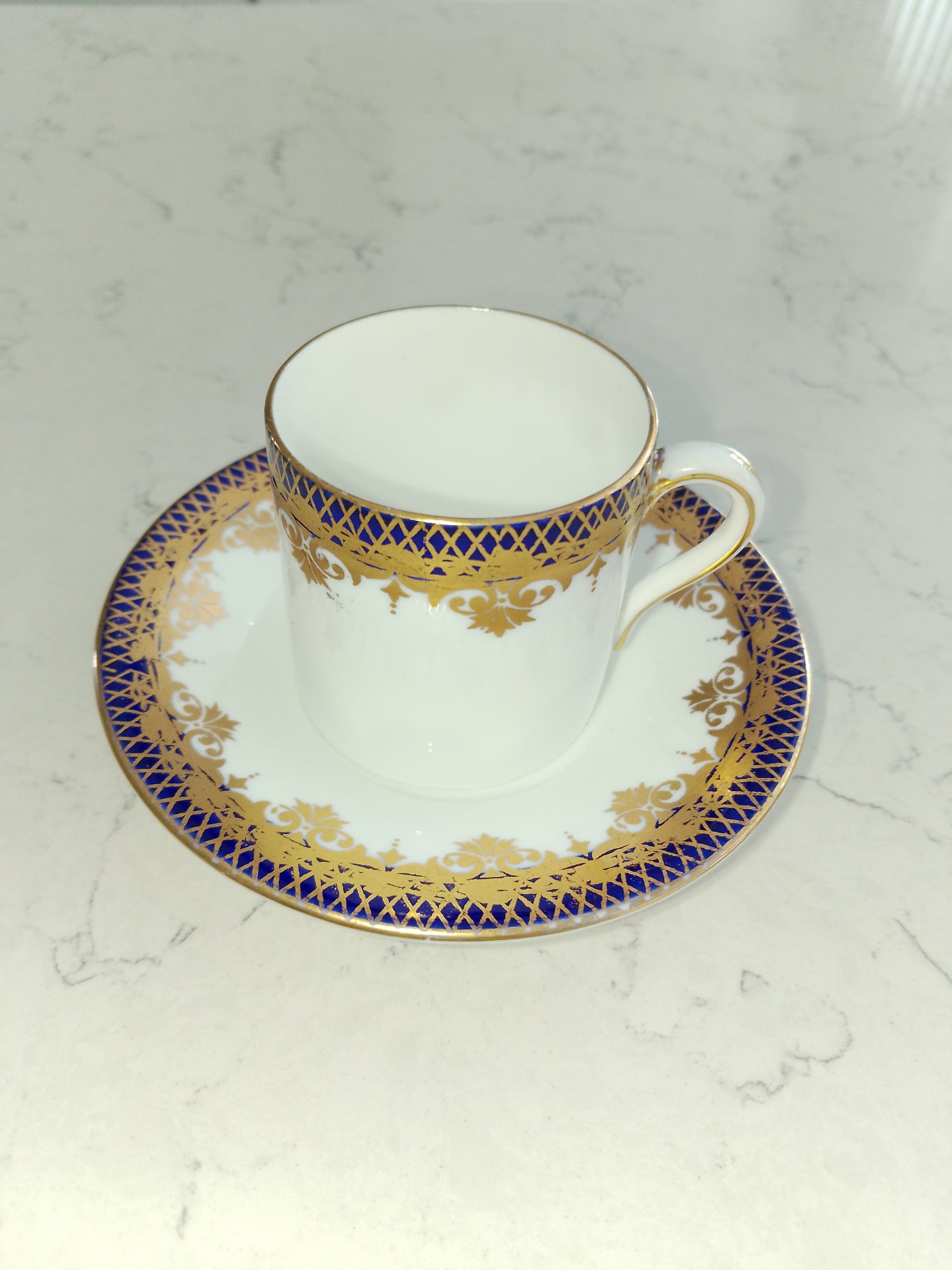 Shelley White Cobalt and Gold Gilt Mocha Cup and Saucer Vintage - Helsby Vintage