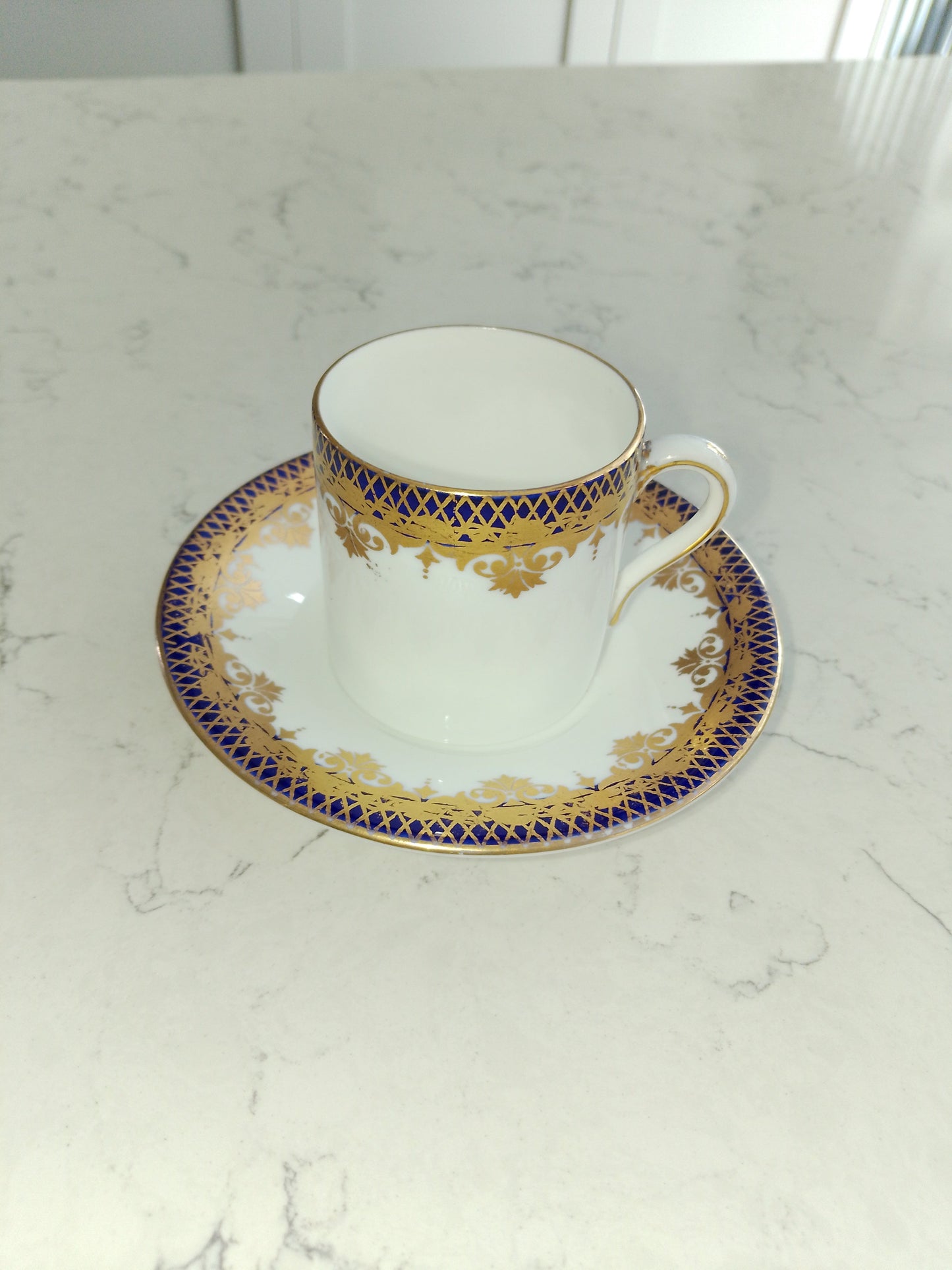 Shelley White Cobalt and Gold Gilt Mocha Cup and Saucer Vintage - Helsby Vintage