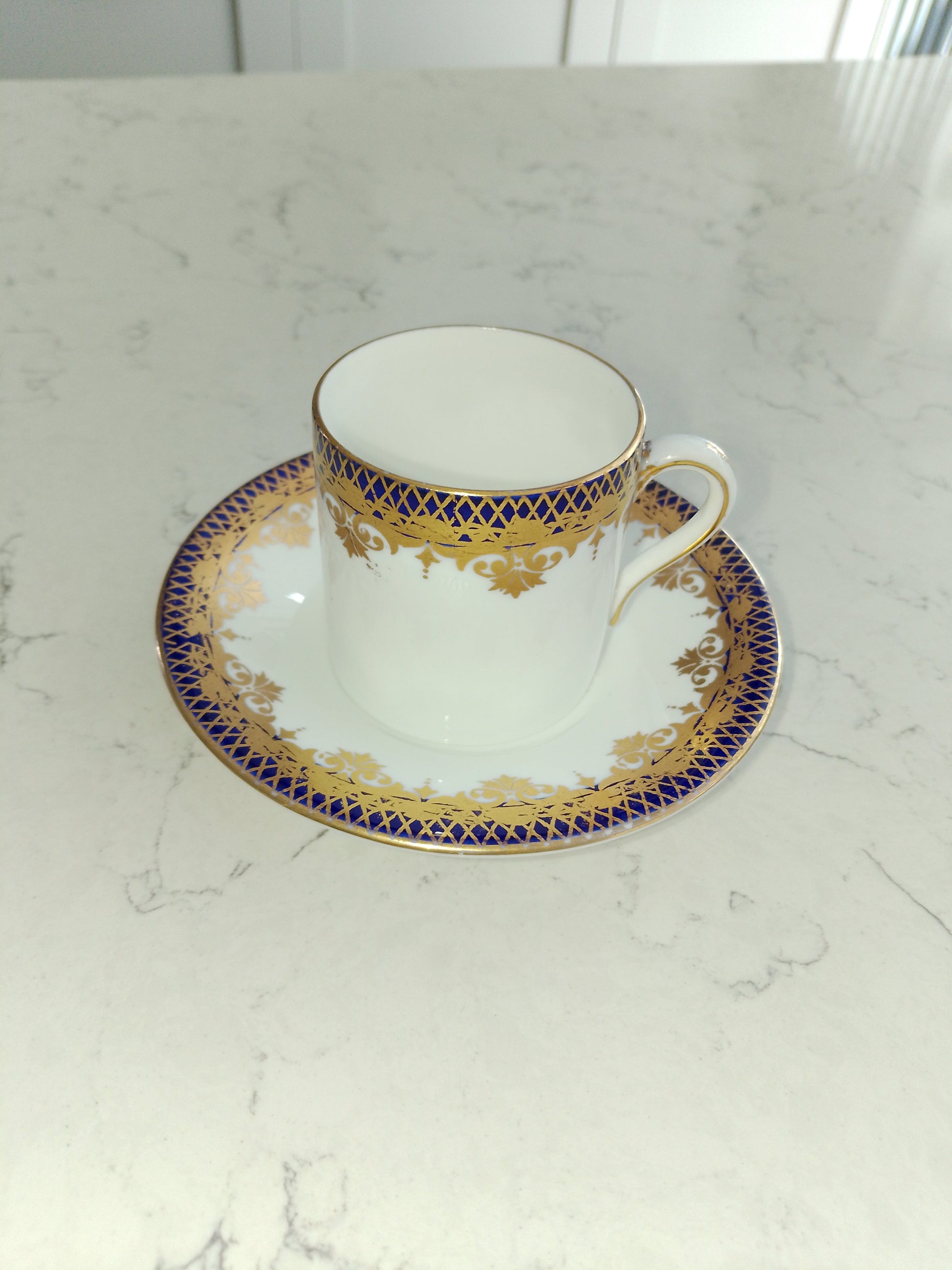 Shelley White Cobalt and Gold Gilt Mocha Cup and Saucer Vintage - Helsby Vintage