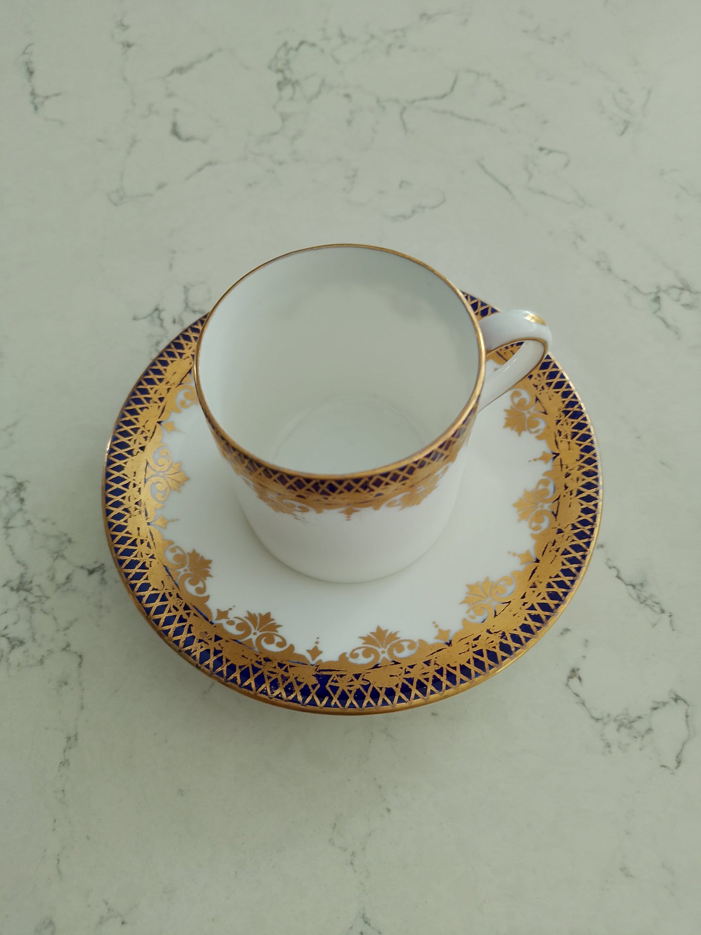 Shelley White Cobalt and Gold Gilt Mocha Cup and Saucer Vintage - Helsby Vintage