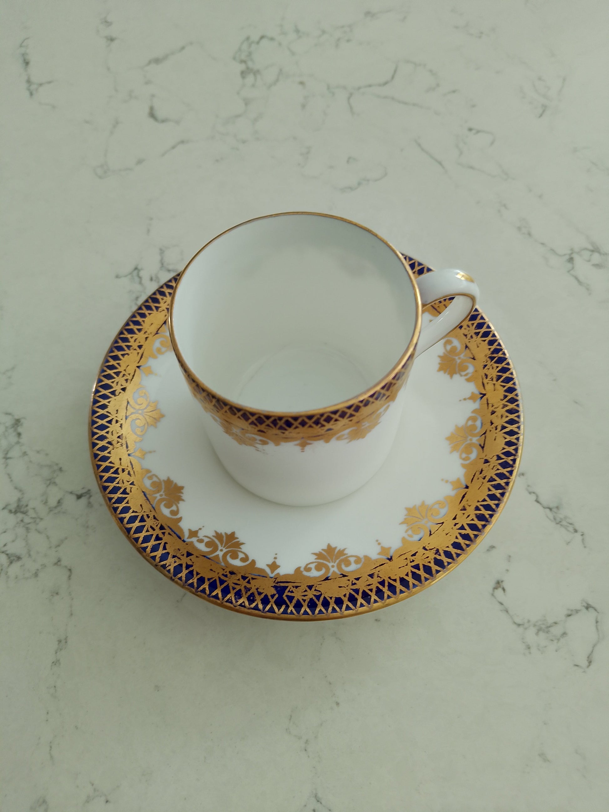 Shelley White Cobalt and Gold Gilt Mocha Cup and Saucer Vintage - Helsby Vintage