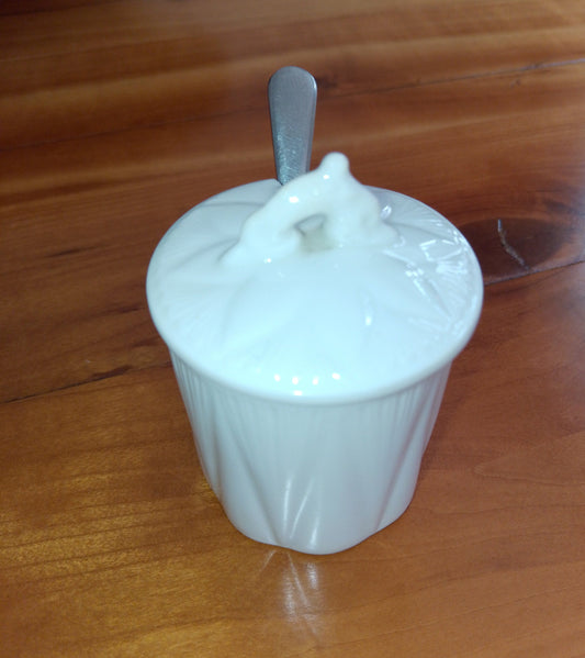 Shelley Rare Vintage Possibly Dainty Embossed Jam Pot With Spoon - Helsby Vintage
