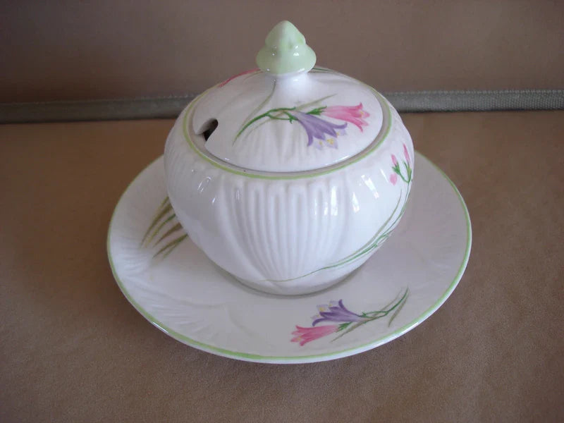 Vintage Shelley Freesia Jam Mustard Pot With Under Plate - Helsby Vintage