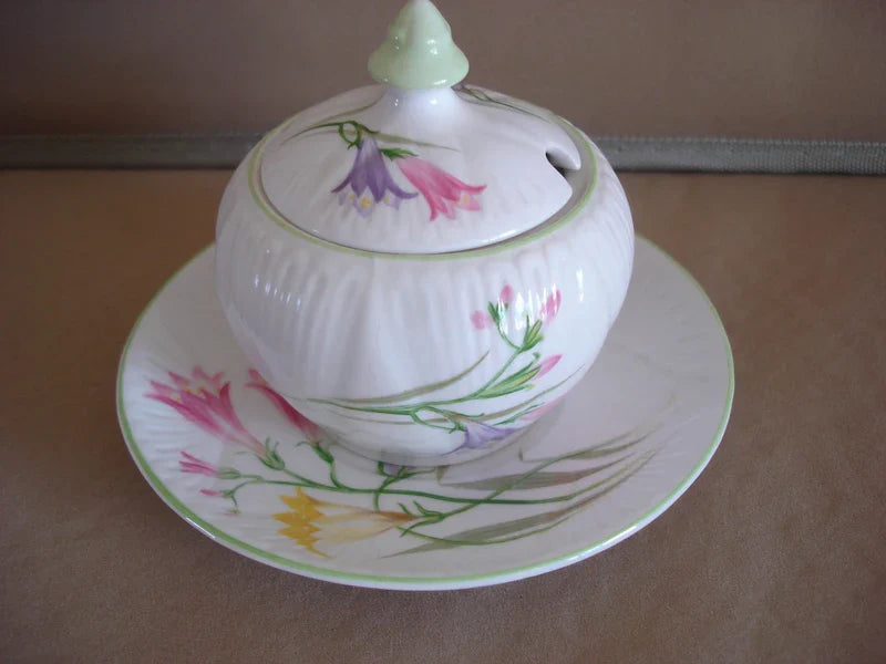 Vintage Shelley Freesia Jam Mustard Pot With Under Plate - Helsby Vintage