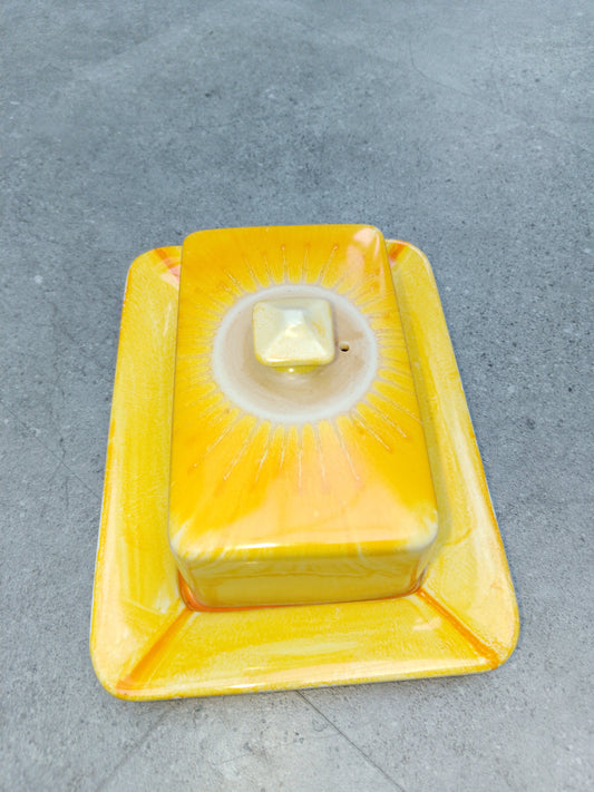 Shelley Yellow Sunburst Butter Dish Vintage Collectable - Helsby Vintage
