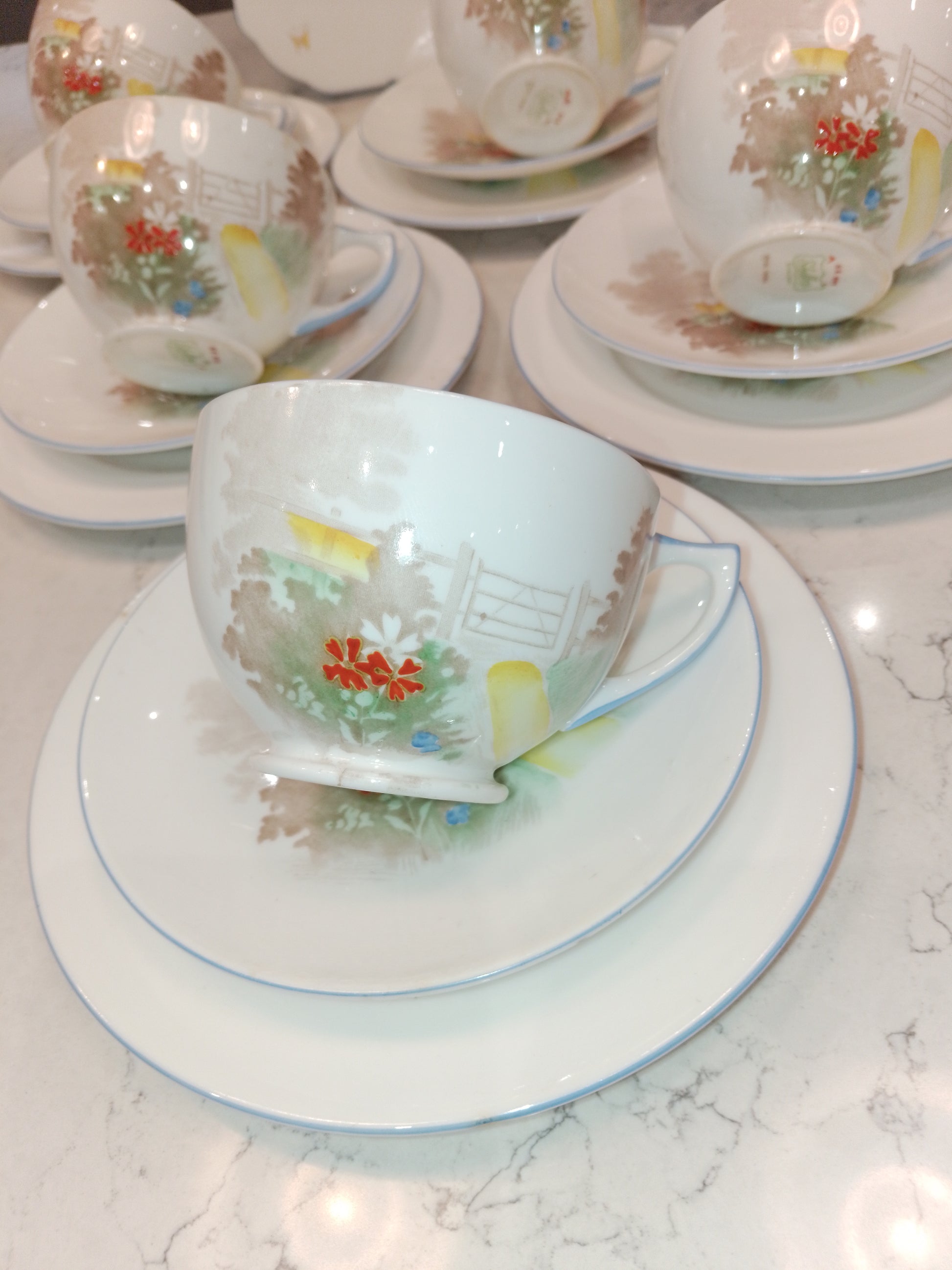 Shelley Vintage Part Tea Set Gate And Path NR079 Court Shape 1936 - Helsby Vintage