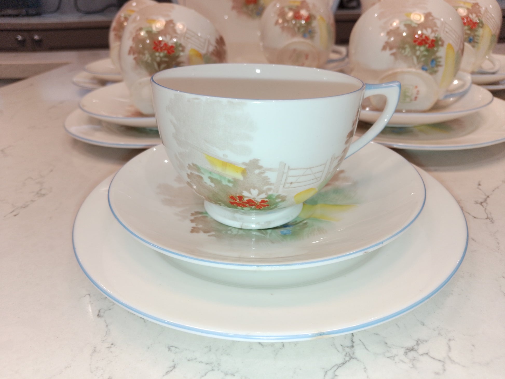 Shelley Vintage Part Tea Set Gate And Path NR079 Court Shape 1936 - Helsby Vintage