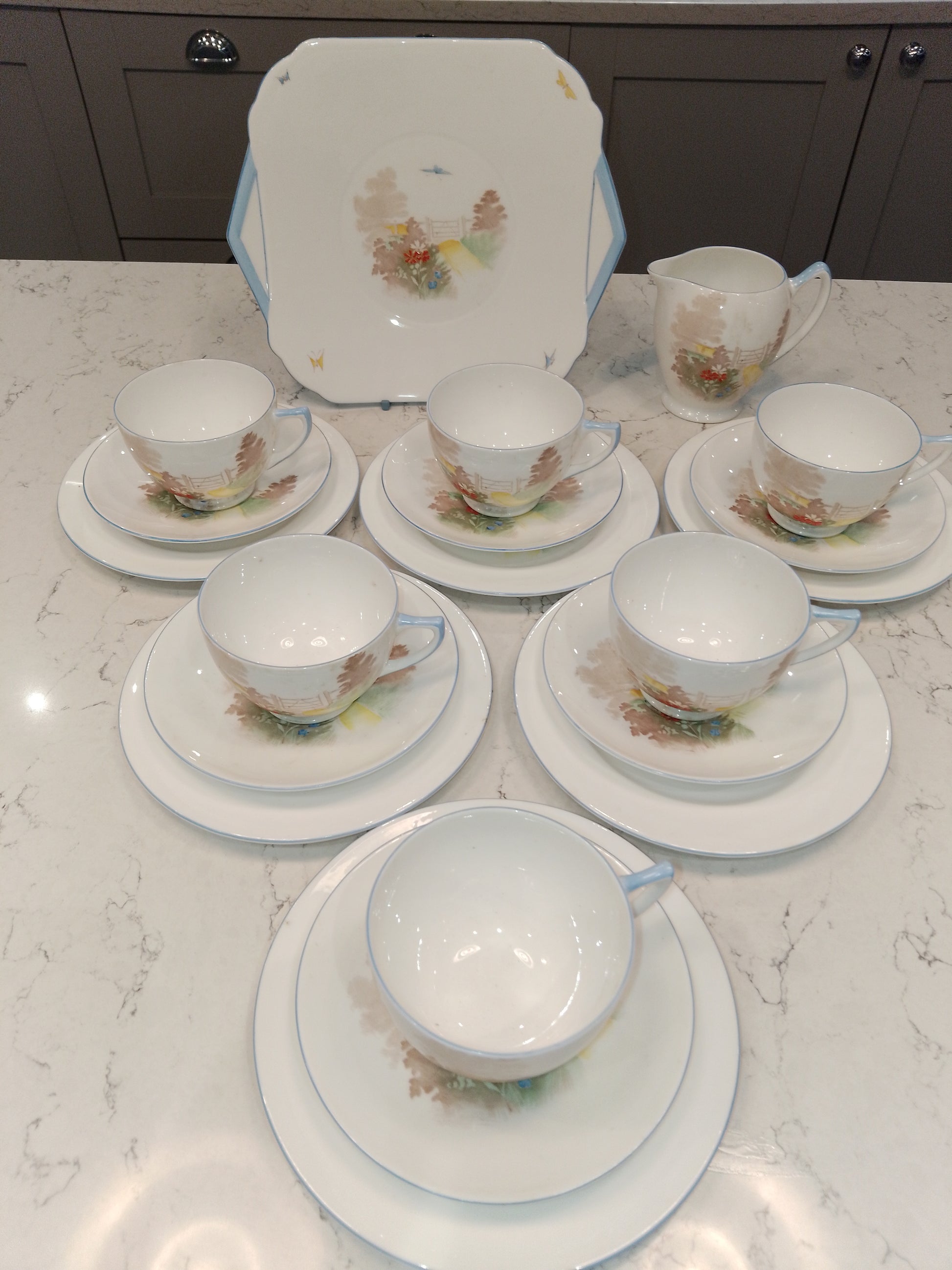 Shelley Vintage Part Tea Set Gate And Path NR079 Court Shape 1936 - Helsby Vintage