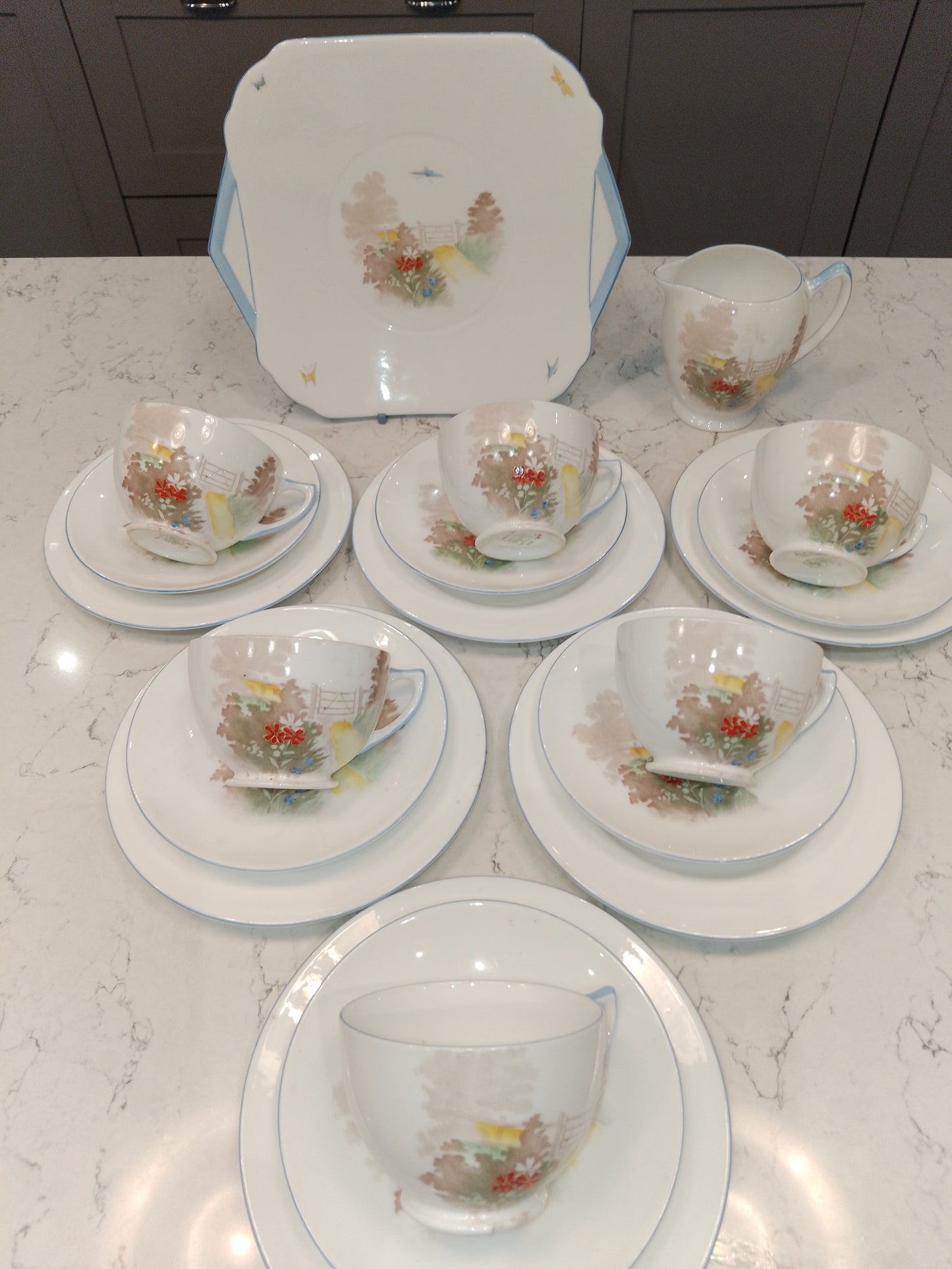 Shelley Vintage Part Tea Set Gate And Path NR079 Court Shape 1936 - Helsby Vintage