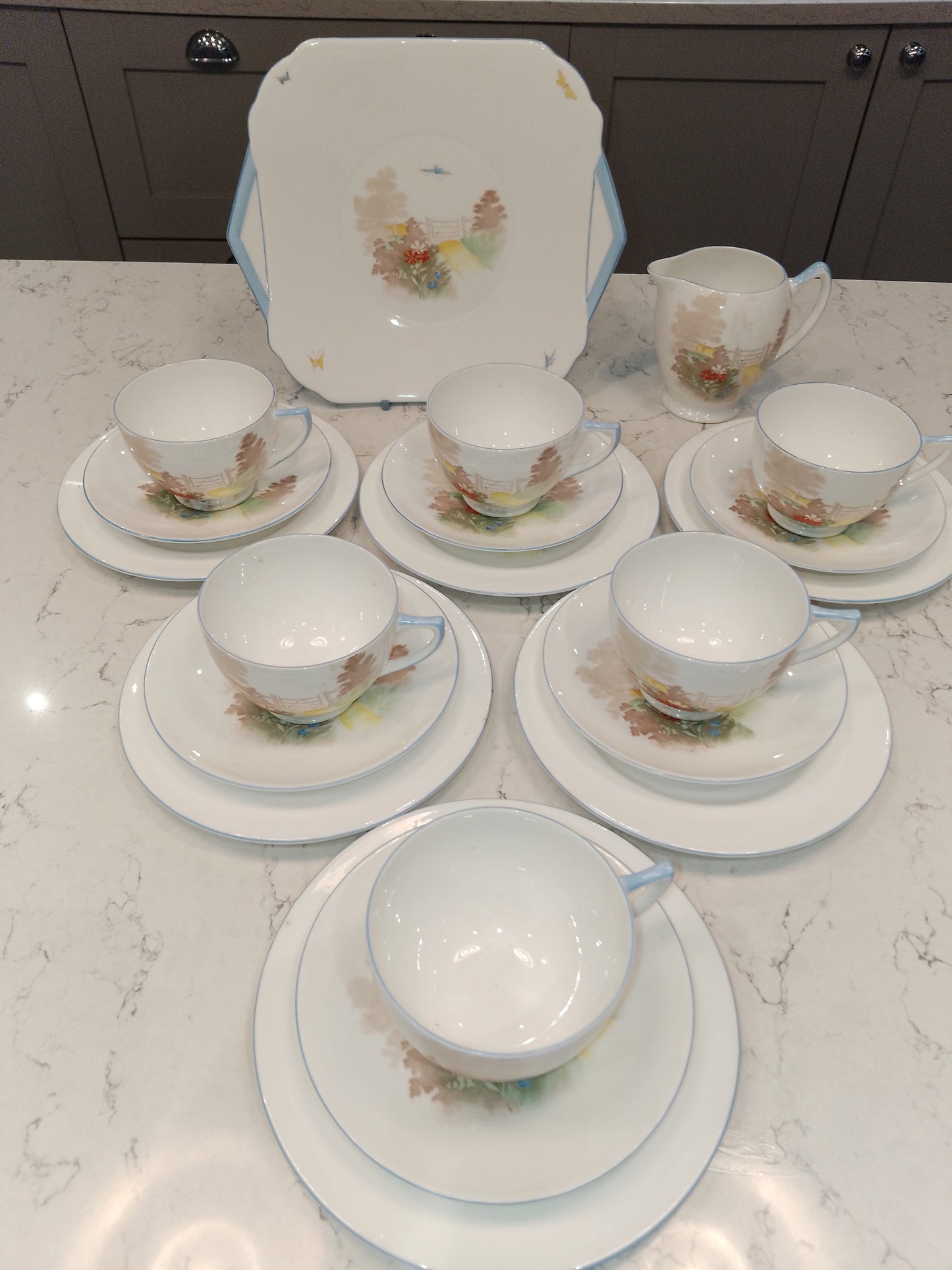 Shelley Vintage Part Tea Set Gate And Path NR079 Court Shape 1936 - Helsby Vintage