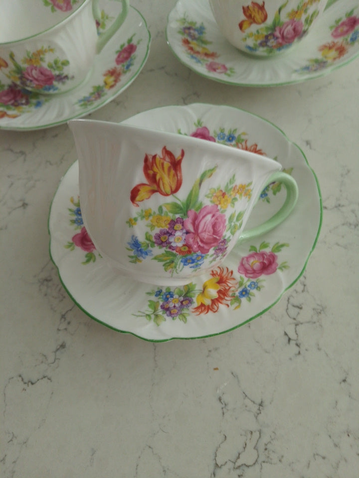 Shelley Vintage Set Of Three Teacups And Saucers - Helsby Vintage