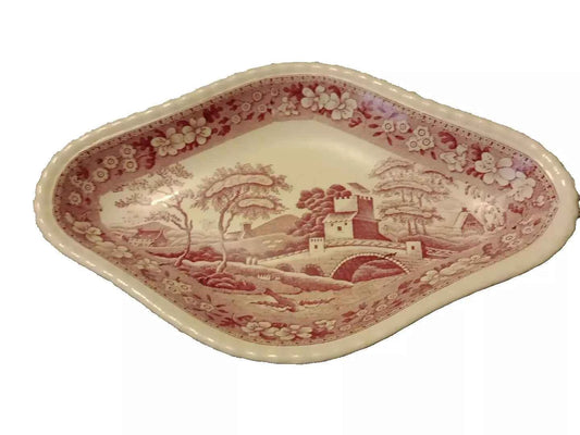 Spode Tower Pink Dessert Or Snack Pickle Plate RARE - Helsby Vintage