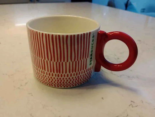 Starbucks Red Stripe Patterned Porcelain Mug 296 ml 10 oz Rare NEW - Helsby Vintage