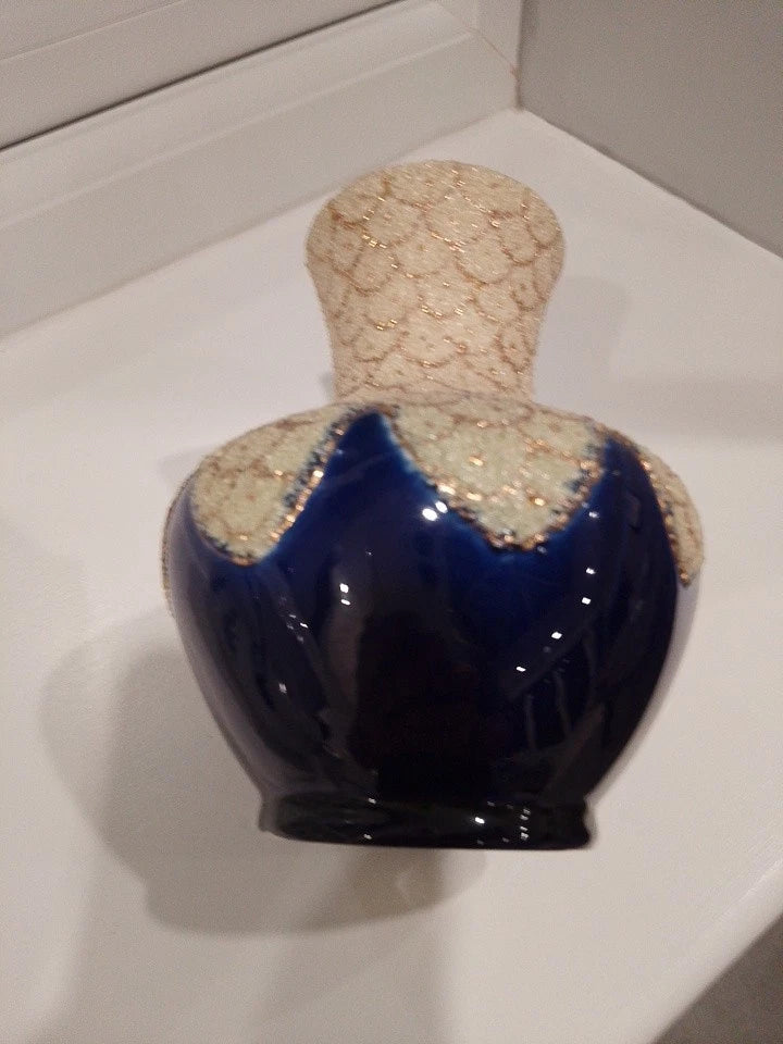 Thomas Forester coralene vase with textured cream top and deep blue glossy base collectable piece