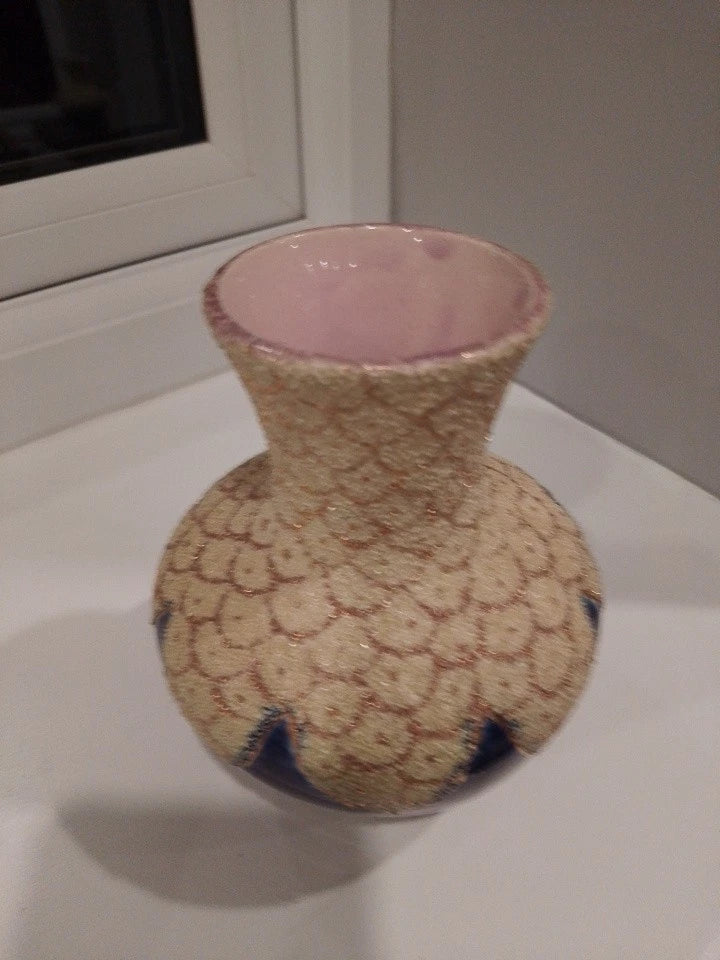 Thomas Forester coralene vase with textured cream and pink glaze, collectible decorative pottery piece