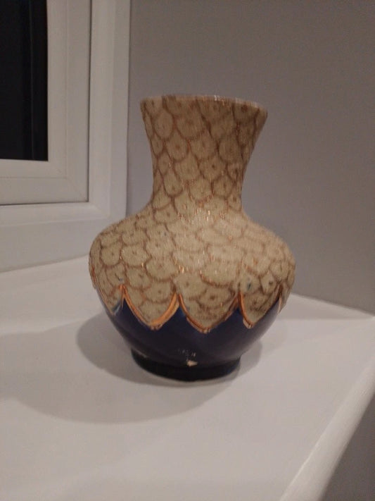 Thomas Forester majolica vase antique with cream patterned upper and dark blue base detailing