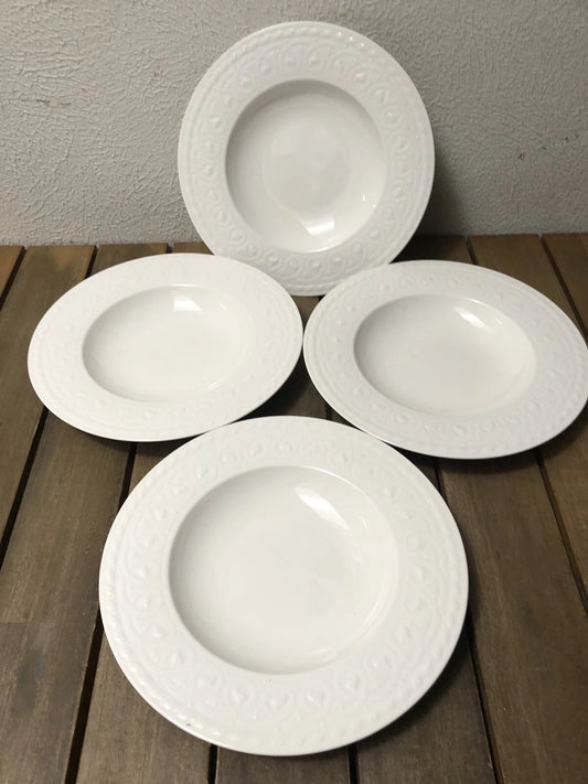 NEW Villeroy & Boch Cellini Set Of 4 Rimmed Soup Bowls 9.5 Inch 24cm Ivory - Helsby Vintage