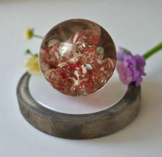 Vintage Art Glass Small Paperweight Abstract Red White 7cm Diameter - Helsby Vintage