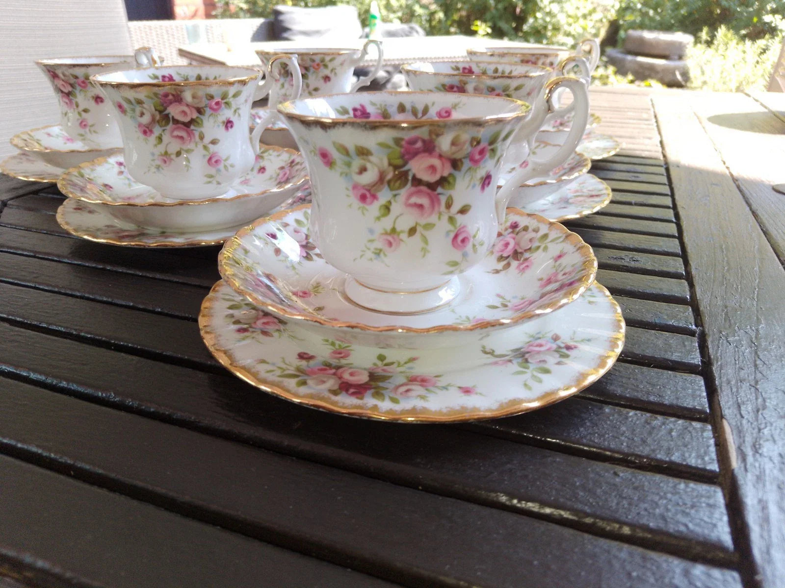 Royal Albert Cottage Garden Tea Set 6 Trios Cups, Saucers And Side Plates Rare - Helsby Vintage