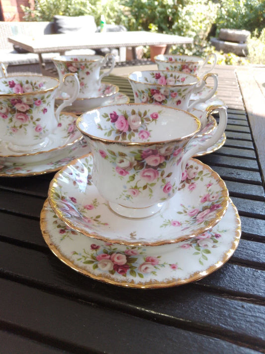 Royal Albert Cottage Garden Tea Set 6 Trios Cups, Saucers And Side Plates Rare - Helsby Vintage