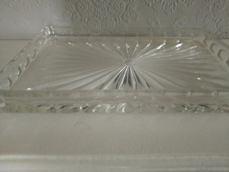 Vintage Clear Glass Dressing Table Set Tray Heavy 12 Inch By 8 Inch - Helsby Vintage