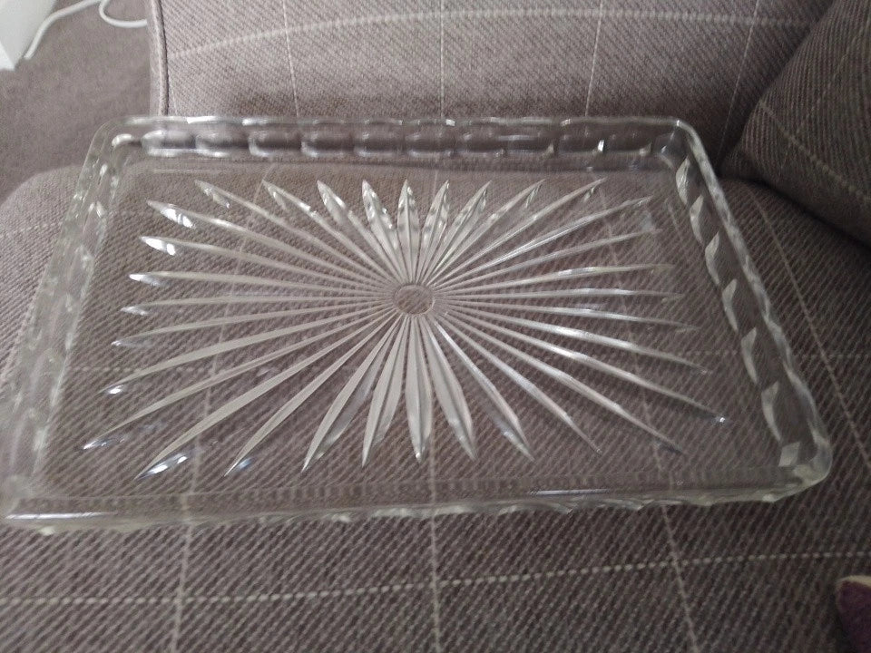 Vintage Clear Glass Dressing Table Set Tray Heavy 12 Inch By 8 Inch - Helsby Vintage