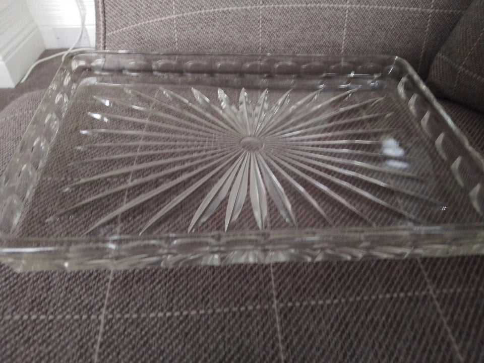 Vintage Clear Glass Dressing Table Set Tray Heavy 12 Inch By 8 Inch - Helsby Vintage