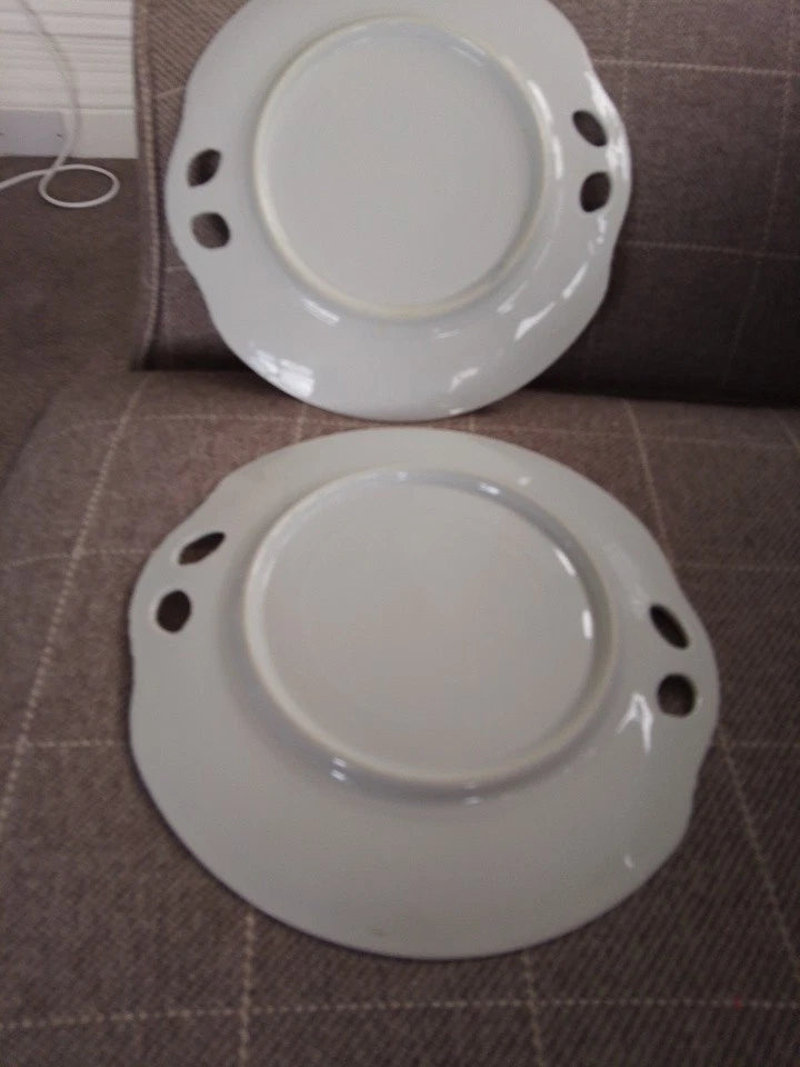 Unusual Pair Of Japanese or German Cake Bread Plates Blindfolded Man & Geisha - Helsby Vintage