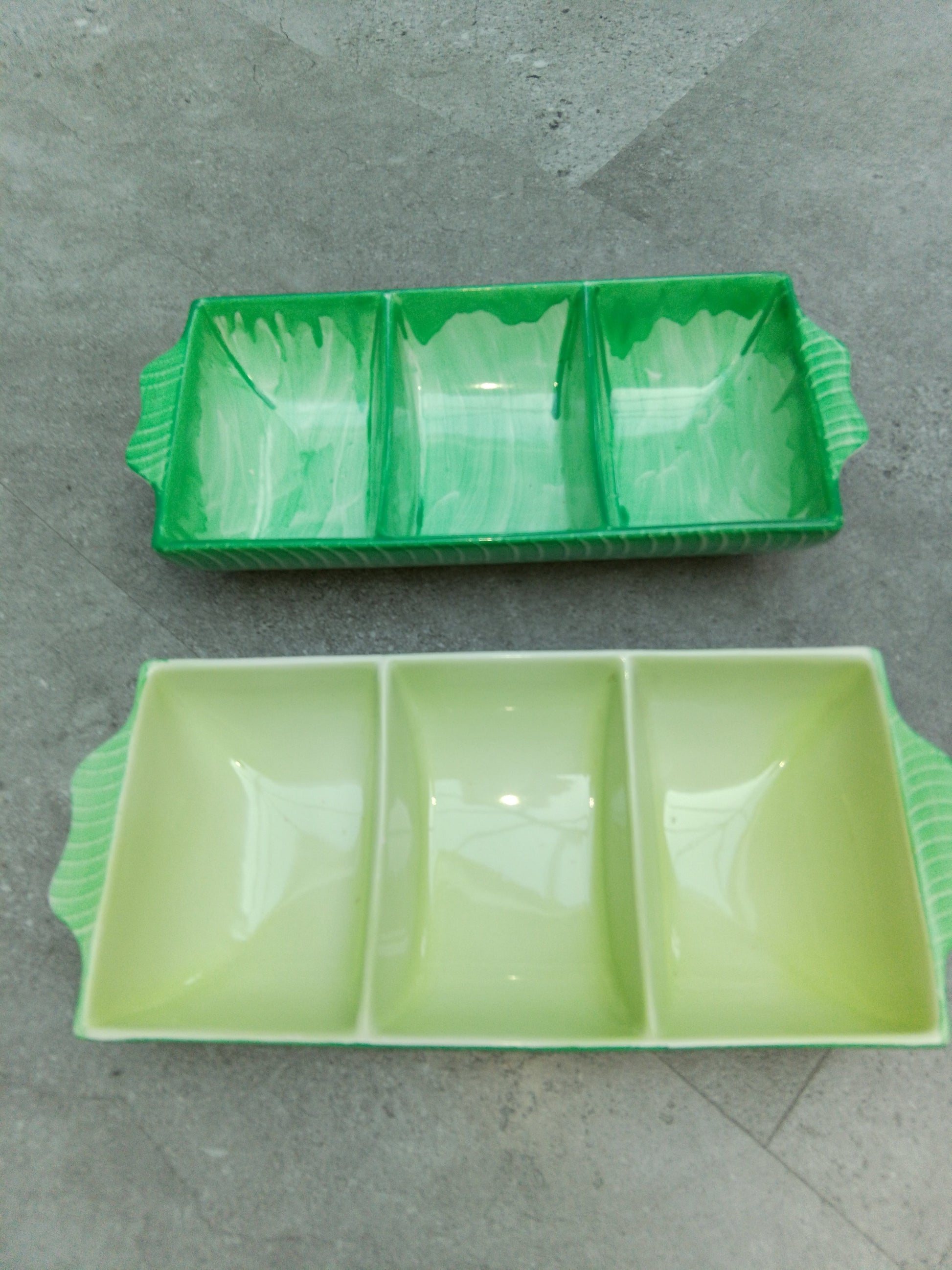 Pair of Unusual and Rare Shelley Three Sectioned Compartment Dishes - Helsby Vintage
