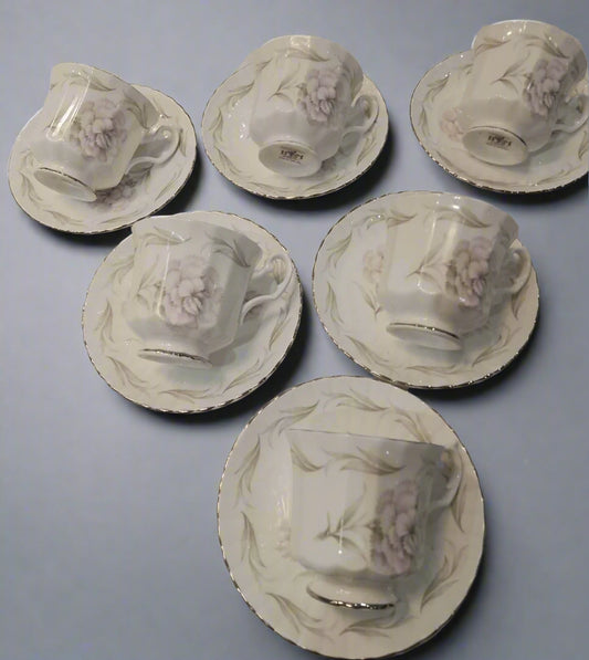 Royal Sutherland Vintage Set Of Six Rare Fluted Cups And Saucers - Helsby Vintage
