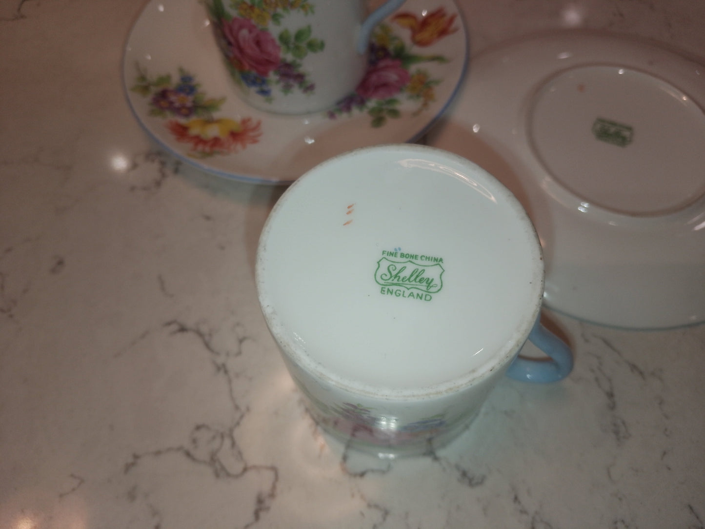 Shelley Set of 5 Espresso Cups and Saucers in Mocha Tulip Pattern - Helsby Vintage