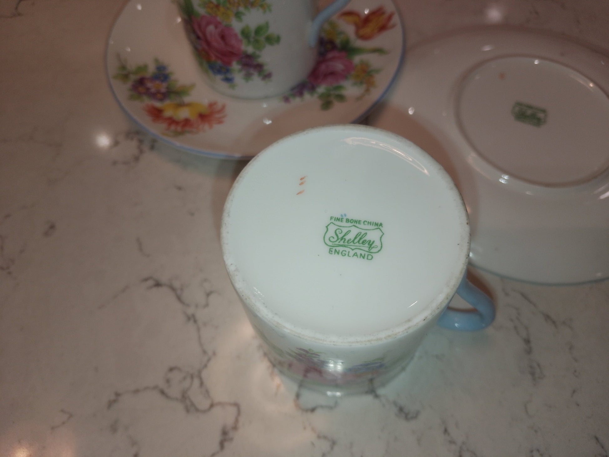 Shelley Set of 5 Espresso Cups and Saucers in Mocha Tulip Pattern - Helsby Vintage