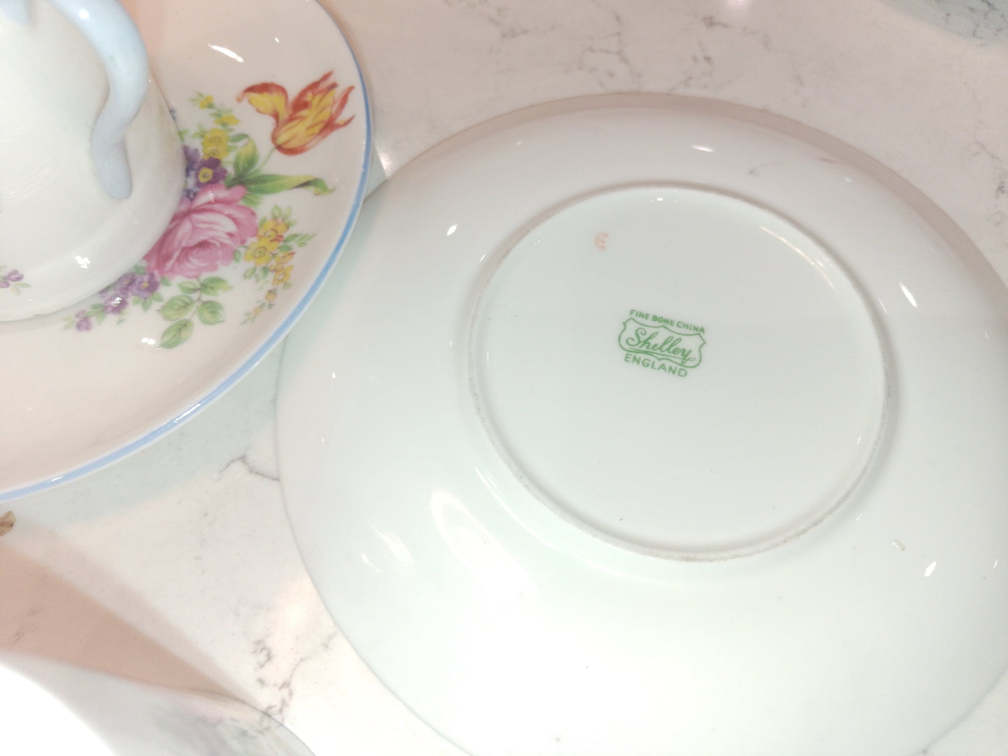 Shelley Set of 5 Espresso Cups and Saucers in Mocha Tulip Pattern - Helsby Vintage