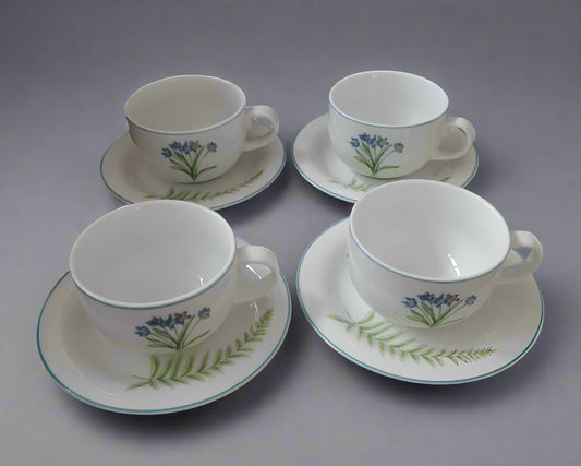 Set Of 4 St Andrews Botanics Cups And Saucers Doulton Foliage Flowers Vintage - Helsby Vintage