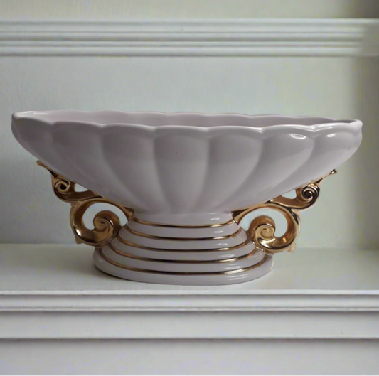 Vintage Gilt Mantel Vase Wade 1950s Scallop Stepped Scroll Handle Dried Flowers - Helsby Vintage