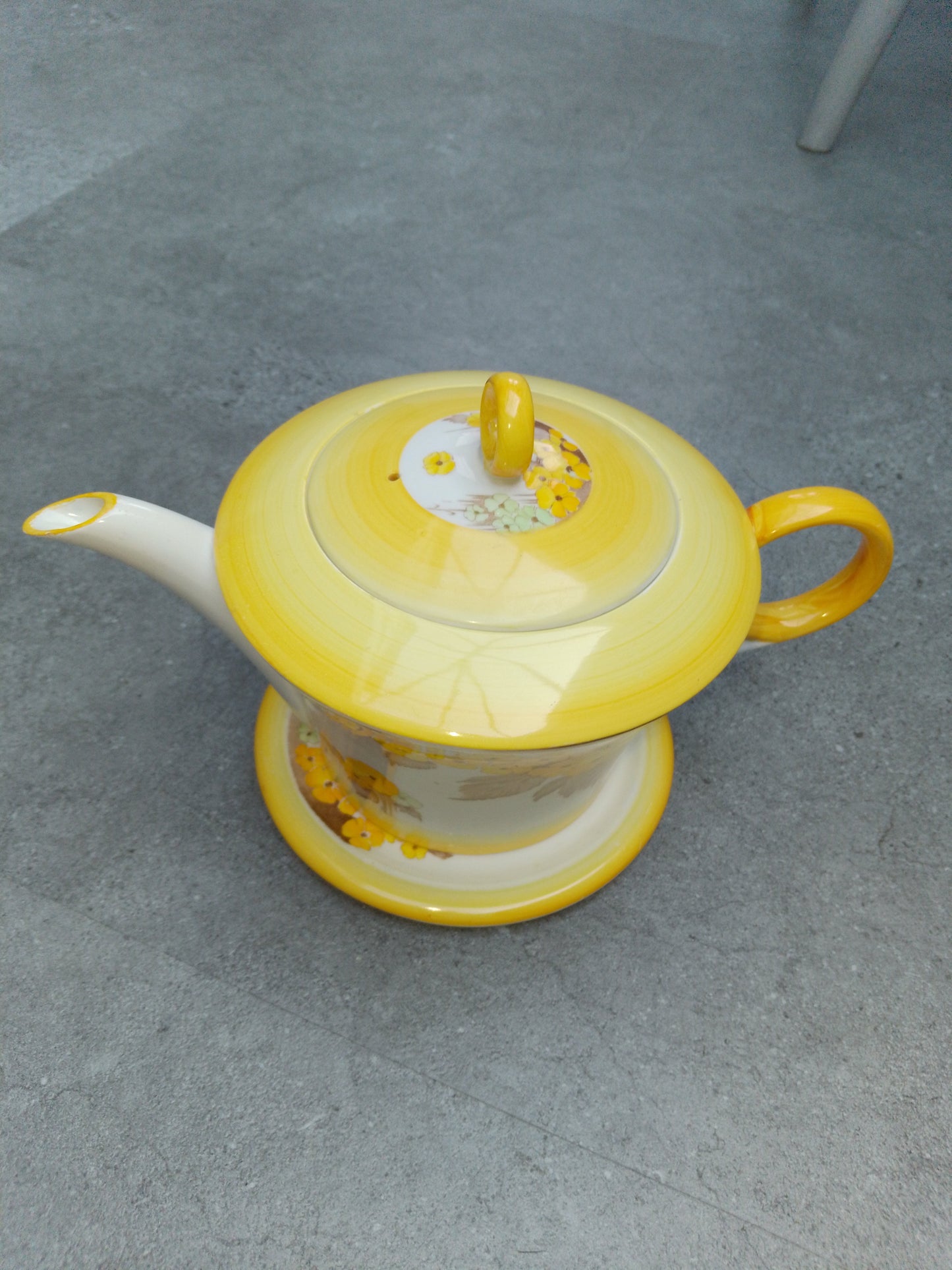 Shelley Yellow Phlox Teapot And Stand No W 12190 Regent Art Deco - Helsby Vintage