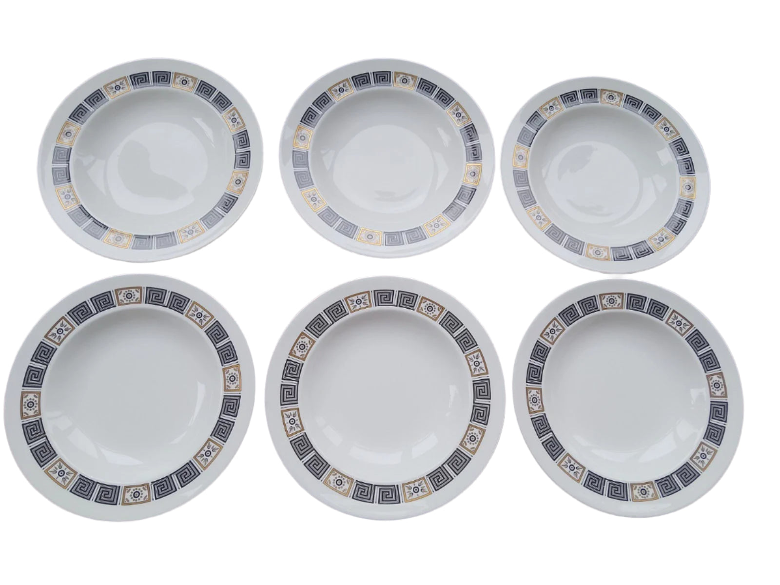 Wedgwood ASIA Black Set Of Six Rimmed Soup Plates Bowls 9" Very Rare - Helsby Vintage