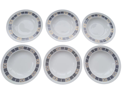 Wedgwood ASIA Black Set Of Six Rimmed Soup Plates Bowls 9" Very Rare - Helsby Vintage