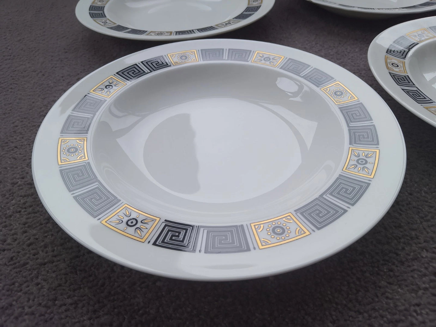 Wedgwood ASIA Black Set Of Six Rimmed Soup Plates Bowls 9" Very Rare - Helsby Vintage