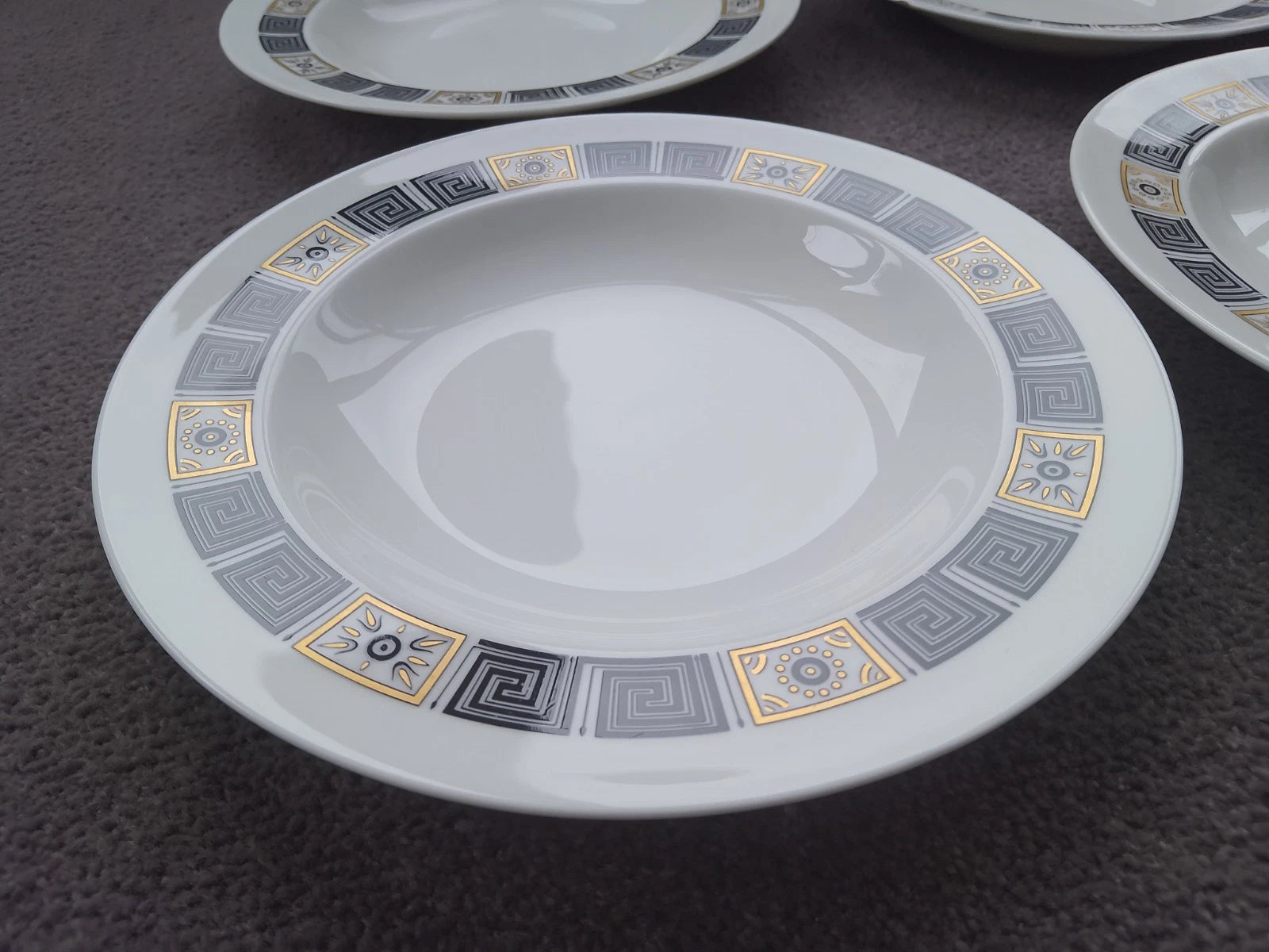 Wedgwood ASIA Black Set Of Six Rimmed Soup Plates Bowls 9" Very Rare - Helsby Vintage